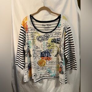 Onque Woman Artistic Script Paris Cotton Top Size 2X